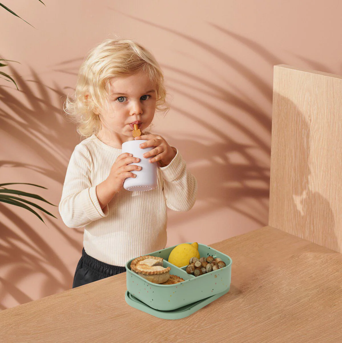 No-Tox Silicone Bento Lunch Box - 3 Compartments - Confetti Olive (715ml)