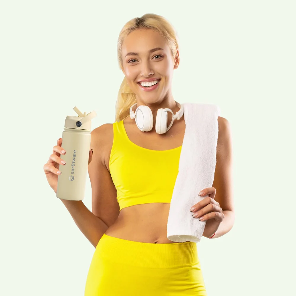 Earth Bottle Premium Insulated Water Bottle with 2 x Caps - Yellow (550ml)