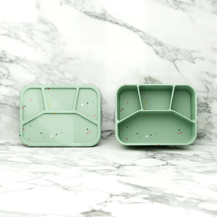 No-Tox Silicone Bento Lunch Box - 4 Compartments - Confetti Olive (1.2L)