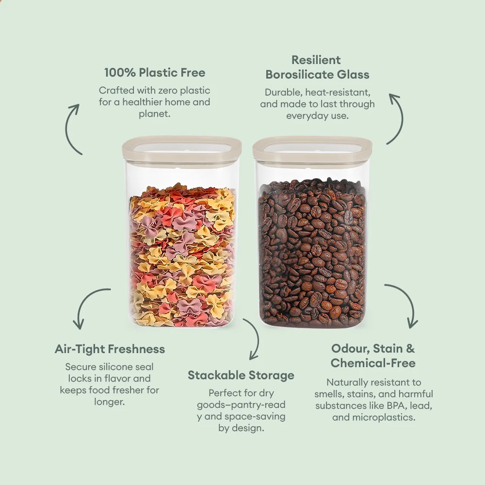 Cube Glass Pantry Storage Jars - 2 Pack (1680ml)