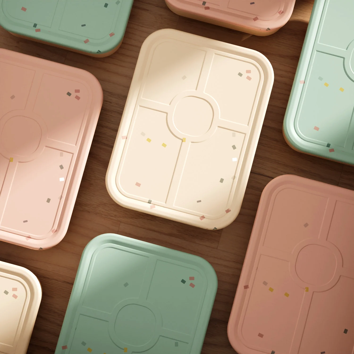 No-Tox Silicone Bento Lunch Box - 5 Compartments - Confetti Beige (1.2L)