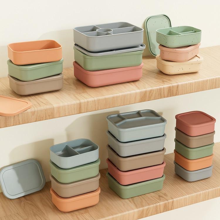 No-Tox Silicone Bento Lunch Box - 3 Compartments - Confetti Olive (715ml)