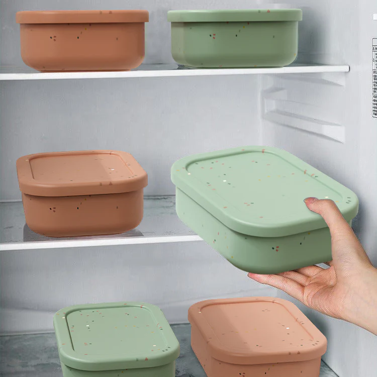 No-Tox Silicone Bento Lunch Box - 3 Compartments - Confetti Olive (715ml)