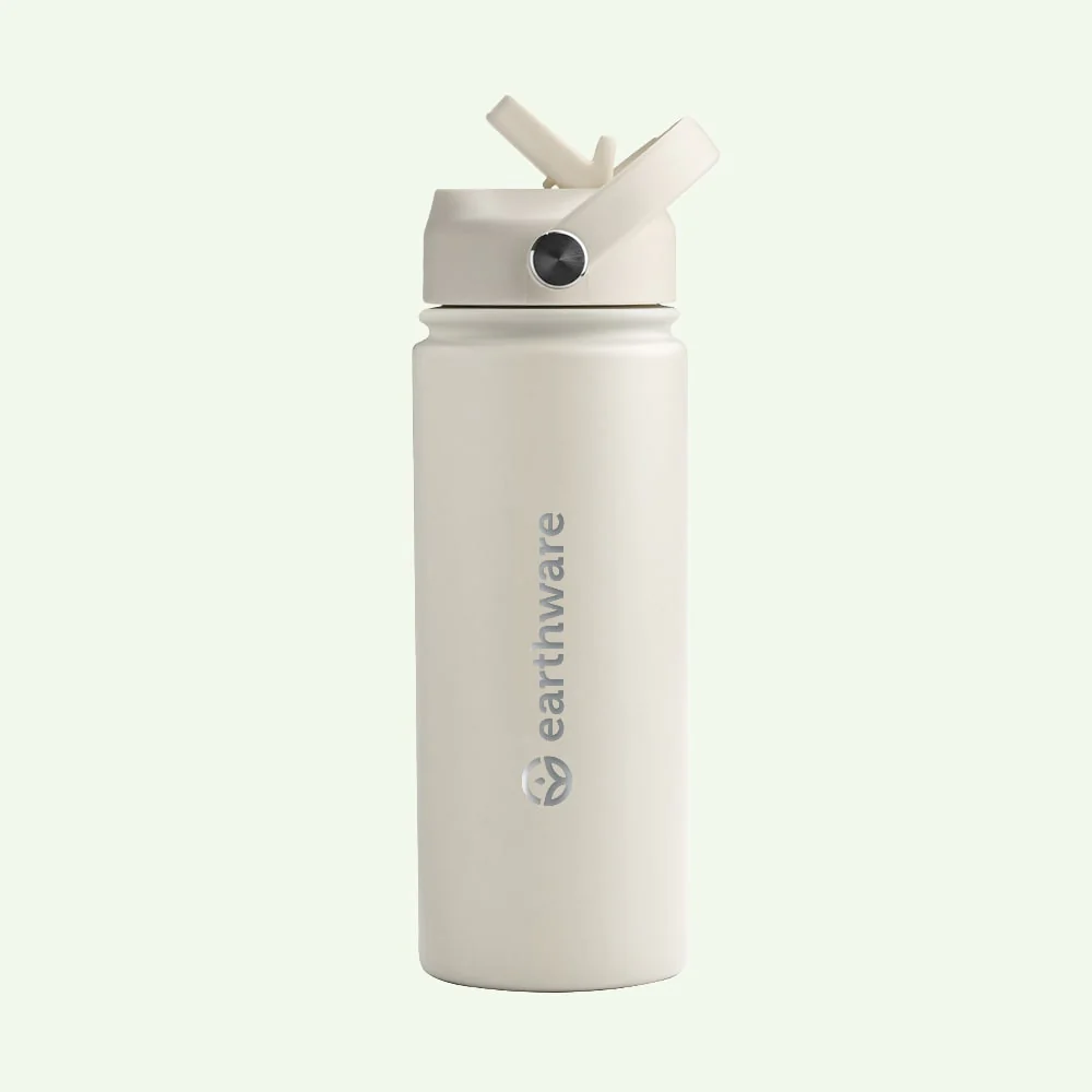 Earth Bottle Premium Insulated Water Bottle with 2 x Caps - Cream (550ml)