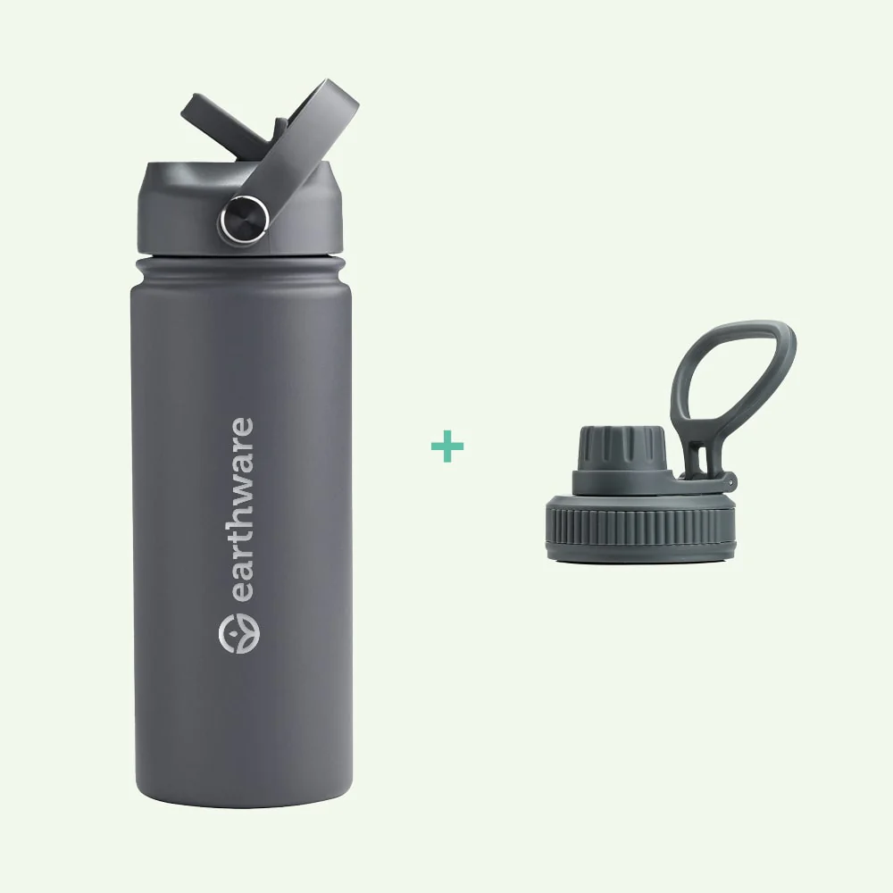 Earth Bottle Premium Insulated Water Bottle with 2 x Caps - Gray (550ml)