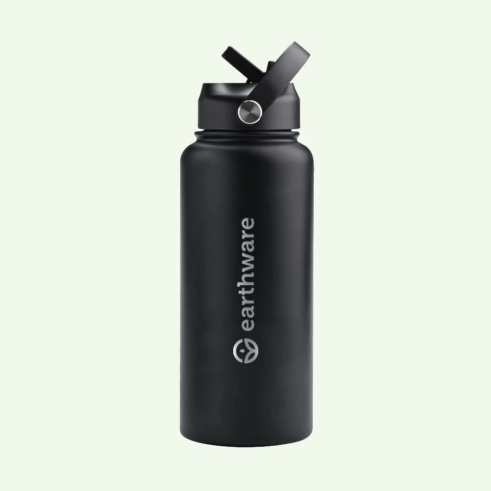Earth Bottle Premium Insulated Water Bottle with 2 x Caps - Black (1L)