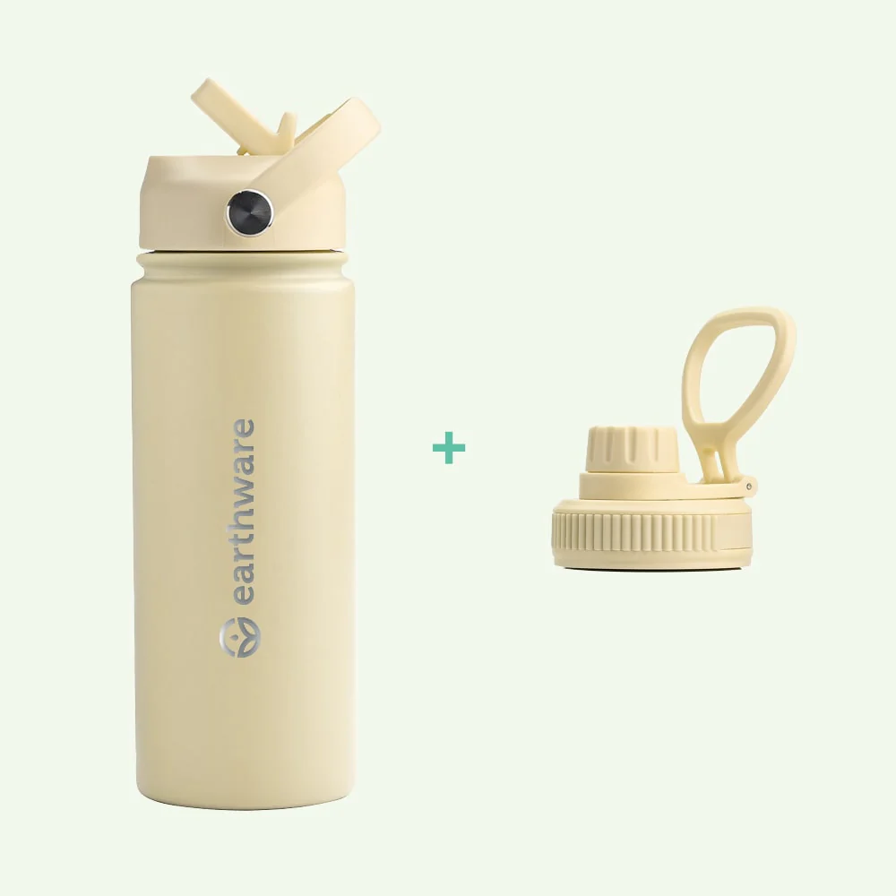 Earth Bottle Premium Insulated Water Bottle with 2 x Caps - Yellow (550ml)