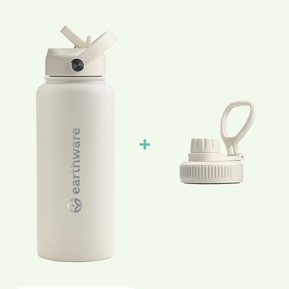 Earth Bottle Premium Insulated Water Bottle with 2 x Caps - Cream (1L)