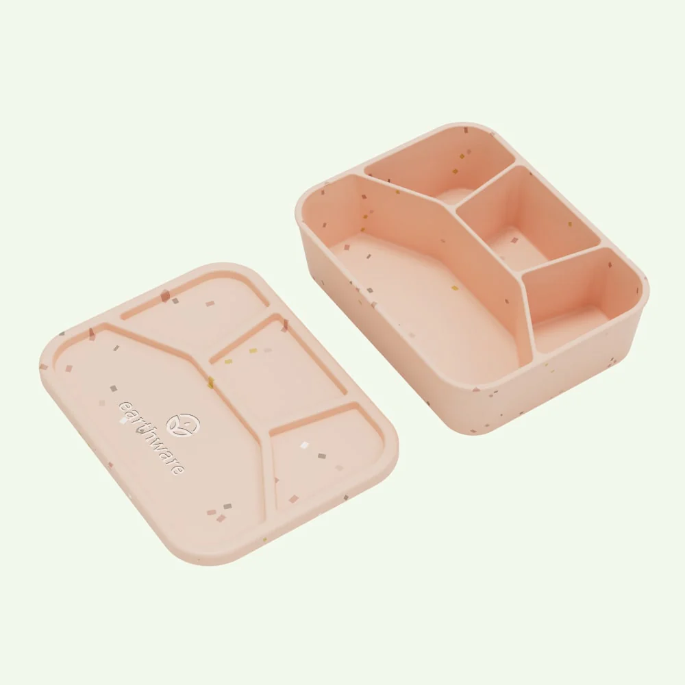 No-Tox Silicone Bento Lunch Box - 4 Compartments - Confetti Pink (1.2L)