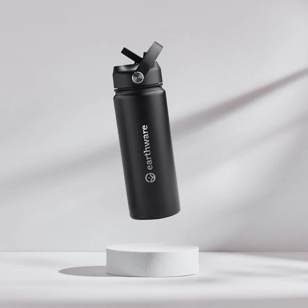 Earth Bottle Premium Insulated Water Bottle with 2 x Caps - Black (550ml)