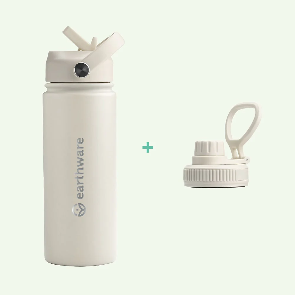 Earth Bottle Premium Insulated Water Bottle with 2 x Caps - Cream (550ml)