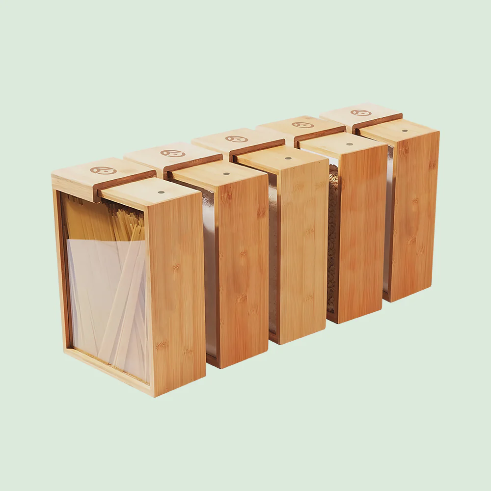 Glass Bamboo Cereal & Dry Food Dispenser - 5 Pack