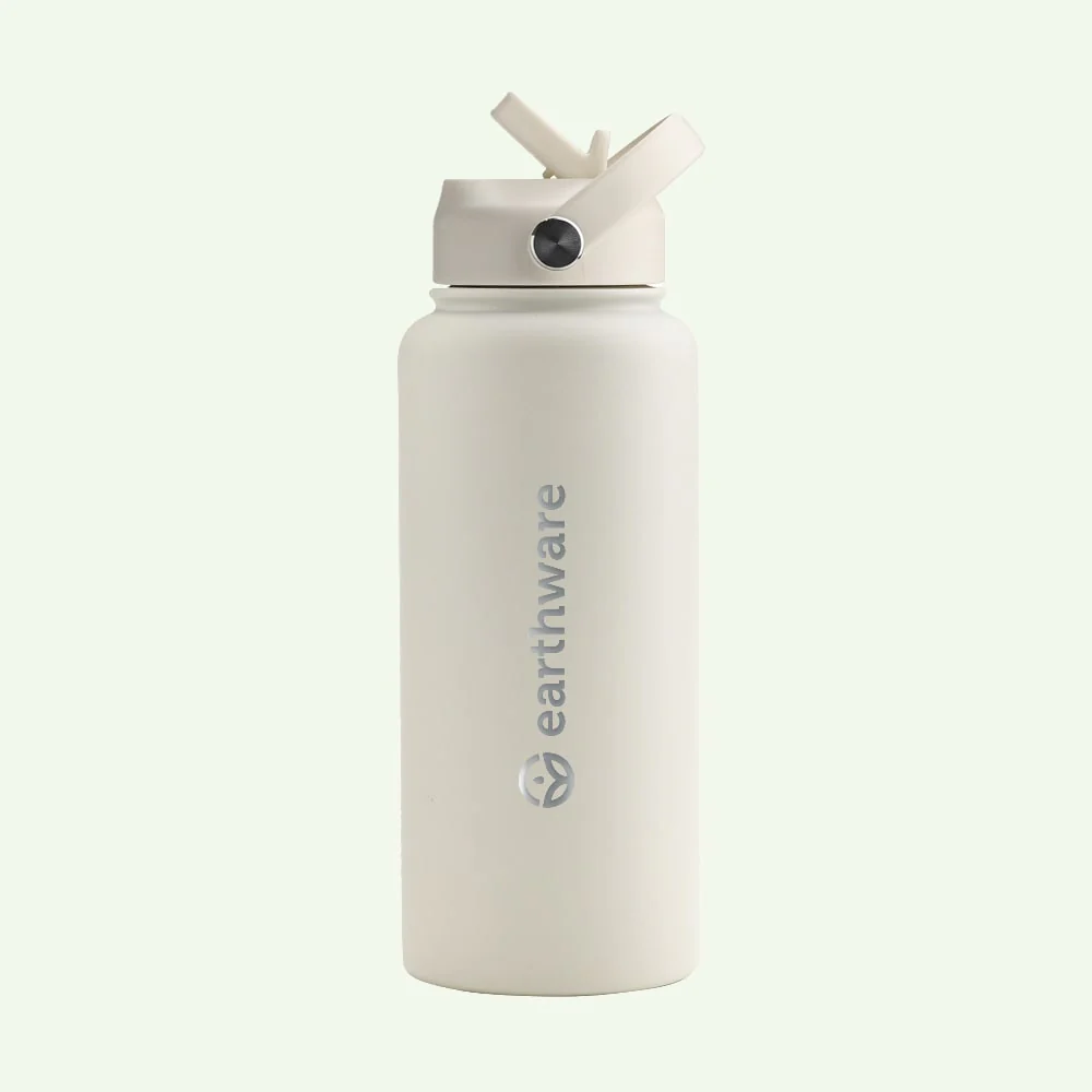 Earth Bottle Premium Insulated Water Bottle with 2 x Caps - Cream (1L)