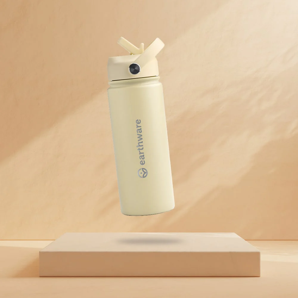 Earth Bottle Premium Insulated Water Bottle with 2 x Caps - Yellow (550ml)