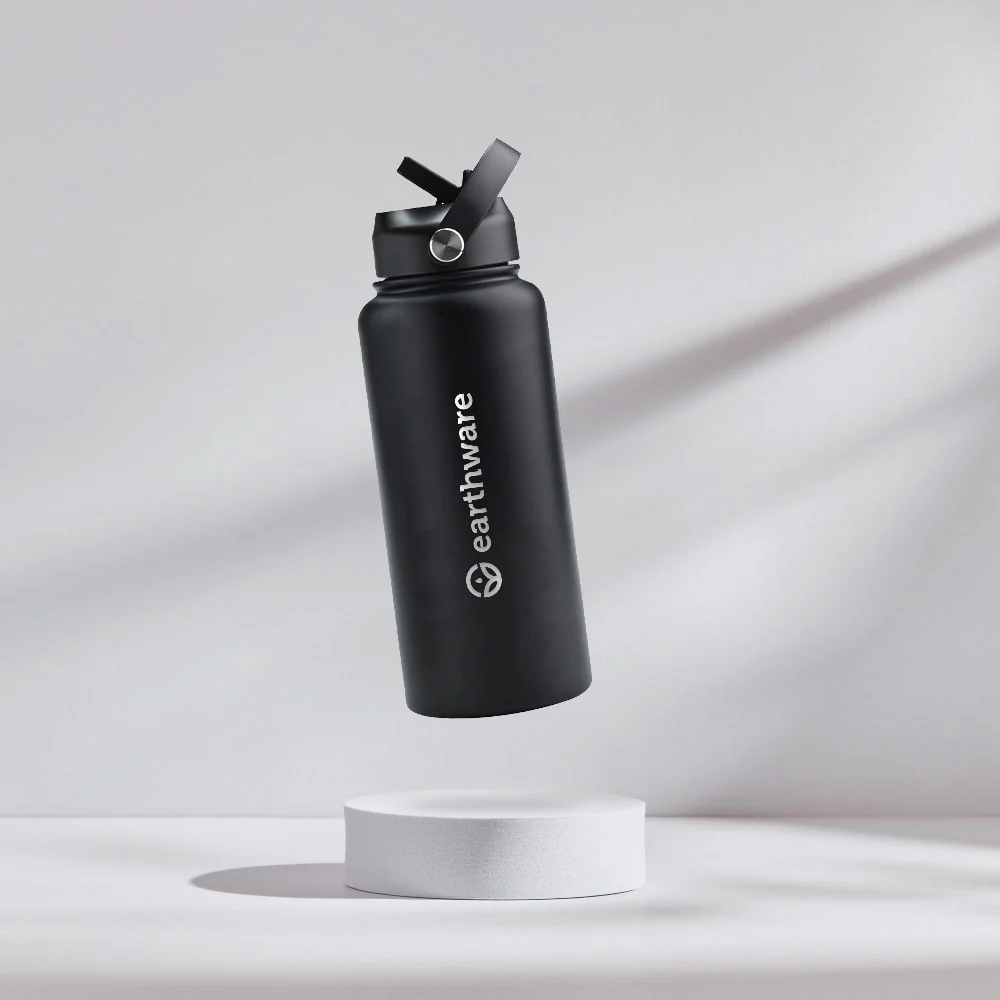 Earth Bottle Premium Insulated Water Bottle with 2 x Caps - Black (1L)