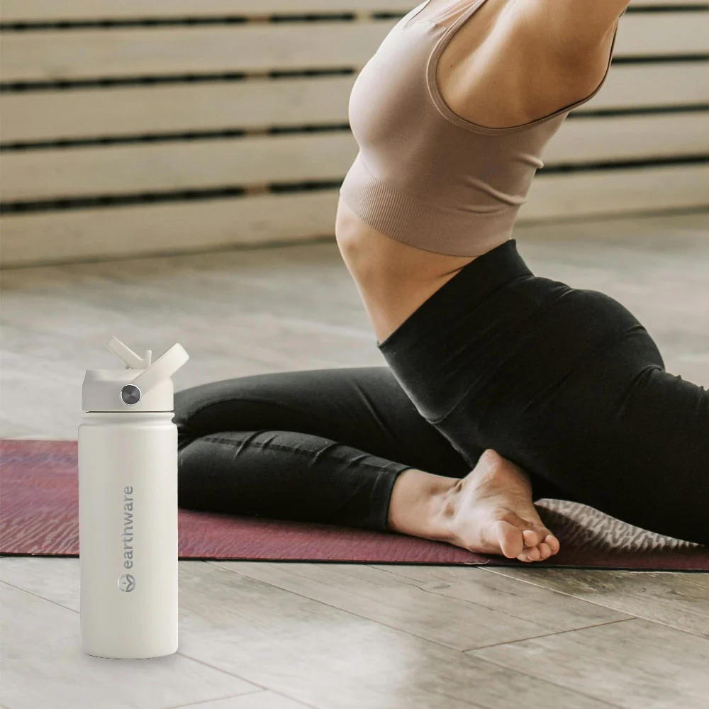 Earth Bottle Premium Insulated Water Bottle with 2 x Caps - Cream (550ml)