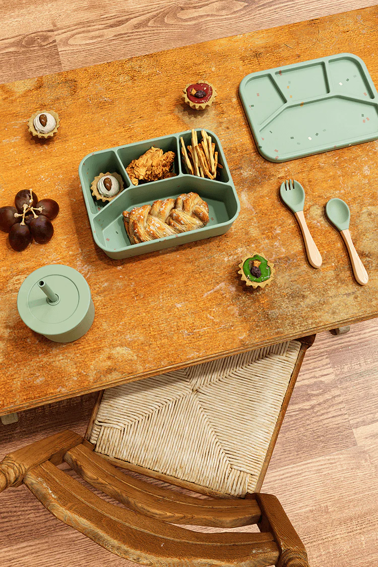 No-Tox Silicone Bento Lunch Box - 4 Compartments - Confetti Olive (1.2L)