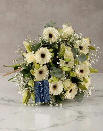 With Sympathy Lilies and Roses Arrangement