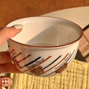 Happy Bear Cute Paint Bowl - Diagonal Striped Bear