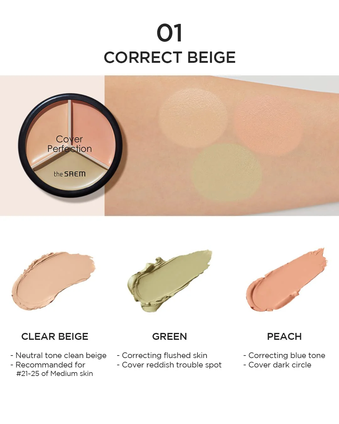 THE SAEM Cover Perfection Triple Pot Concealer Set 01 Correct Beige