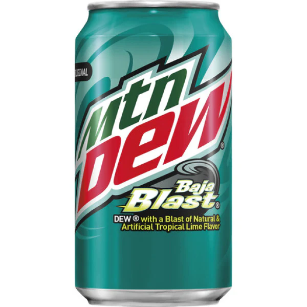 Mountain Dew, Baja Blast, Dew With A Blast Of Natural & Artificial Tropical Lime Flavor