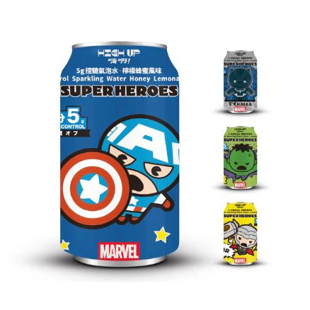 HIGH UP Low Sugar Sparkling Water Lemon Honey Flavor Marvel Chibi 330ml