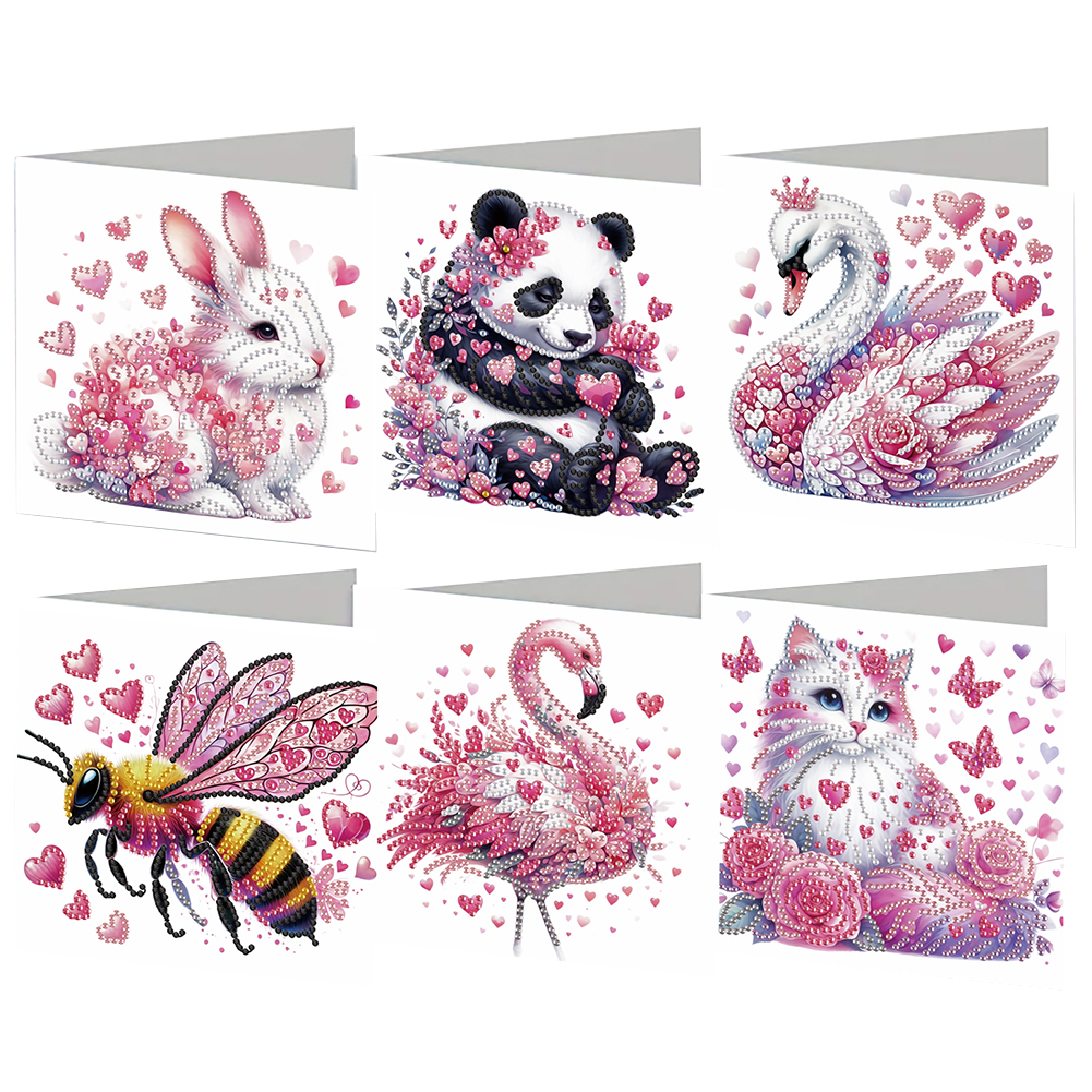 6Pcs DIY Diamond Painting Greeting Card - Animals
