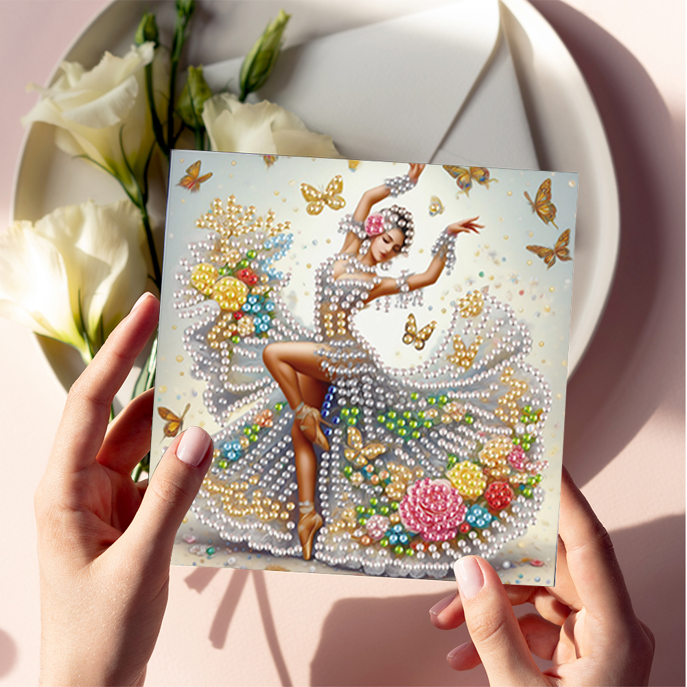 6Pcs DIY Diamond Painting Greeting Card - Dress Girl
