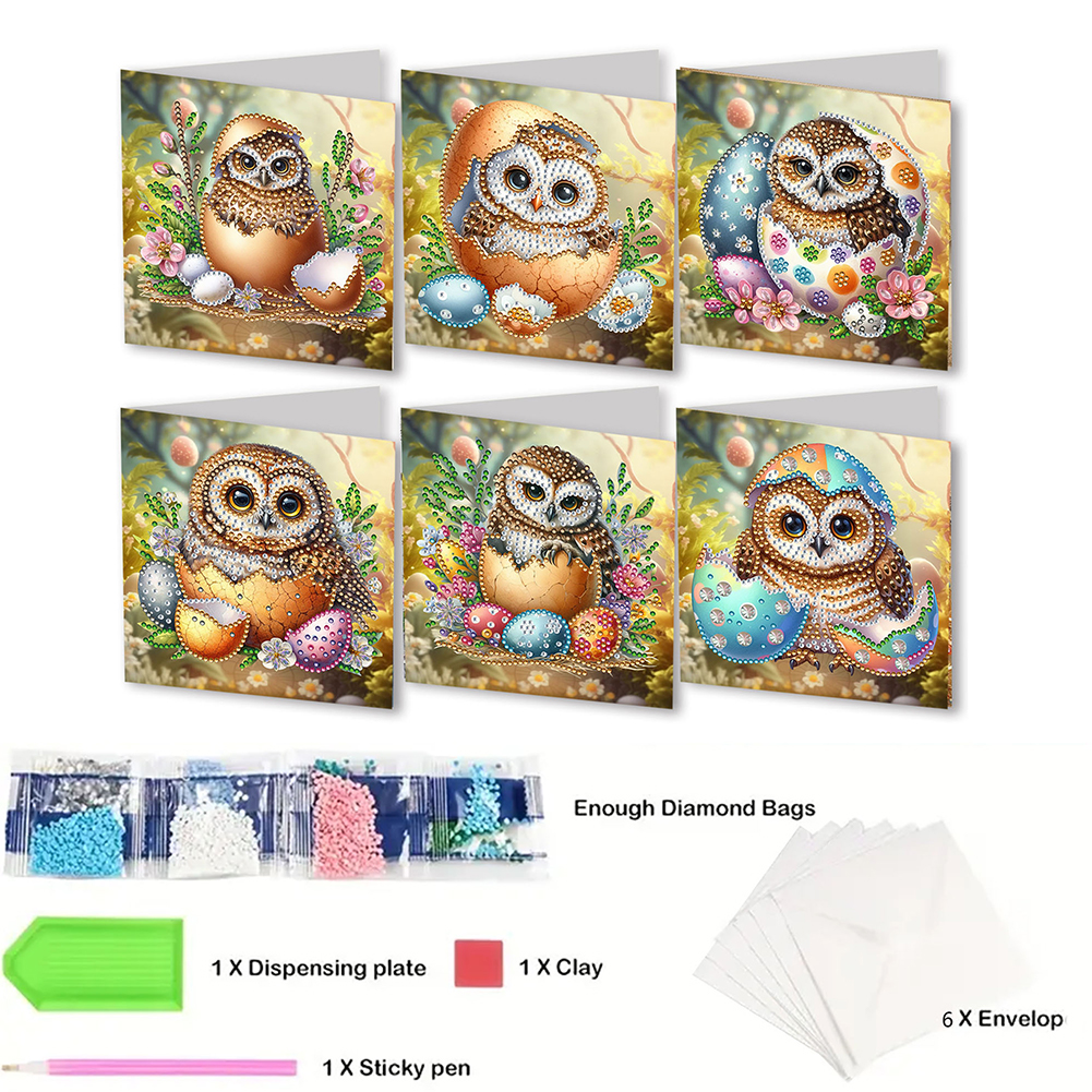 6pcs DIY Diamond Painting Greeting Card - Easter Egg Owls