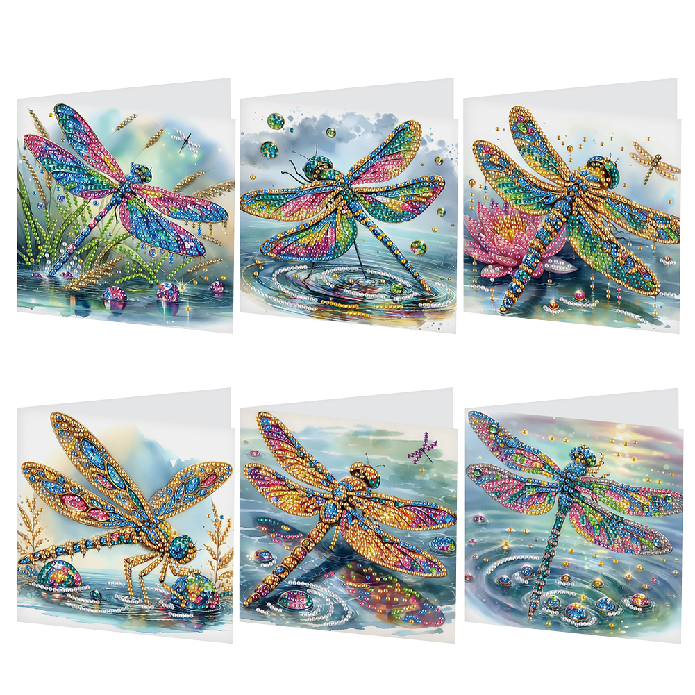 6Pcs DIY Diamond Painting Birthday Greeting Card - Dragonfly