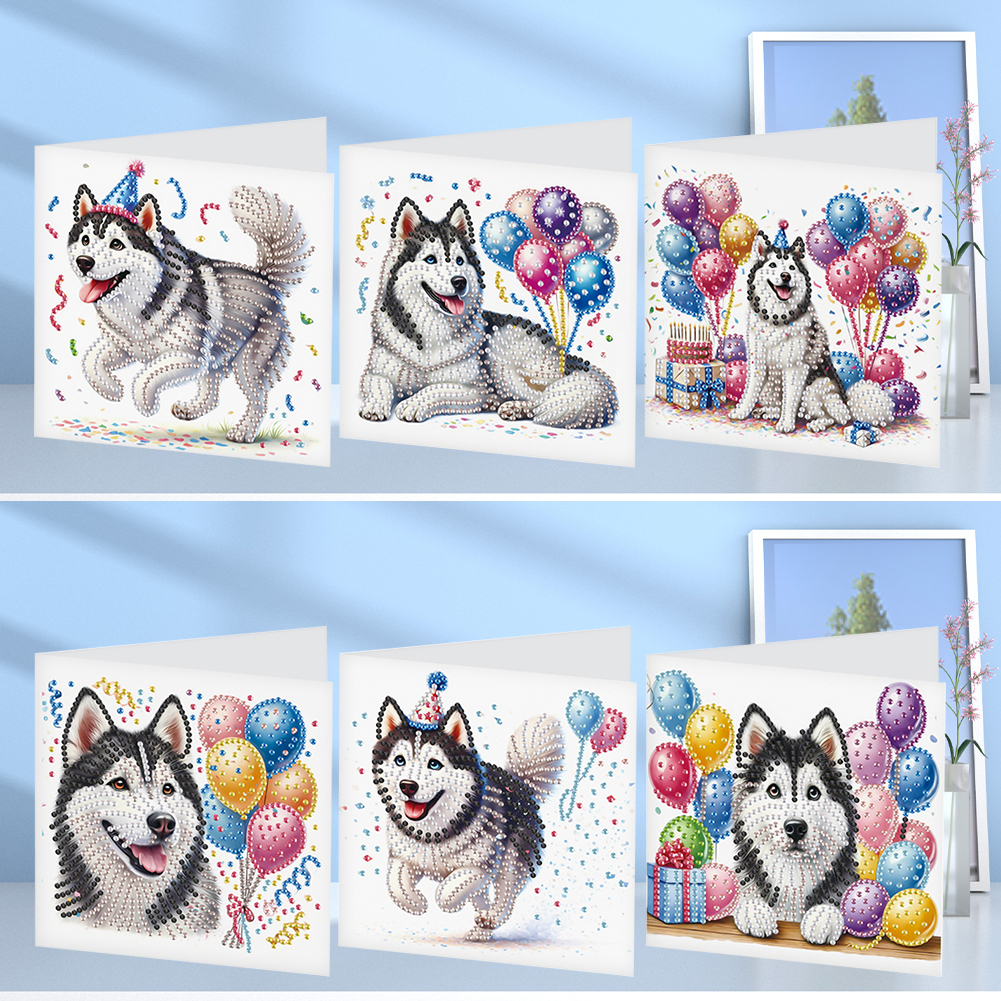 6Pcs DIY Diamond Painting Greeting Card - Party Puppy