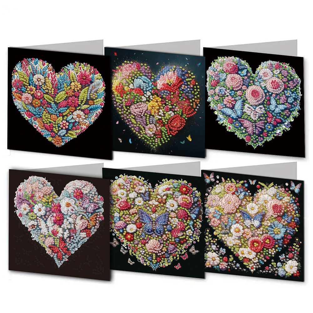 6Pcs DIY Diamond Painting Greeting Card - Heart Flower