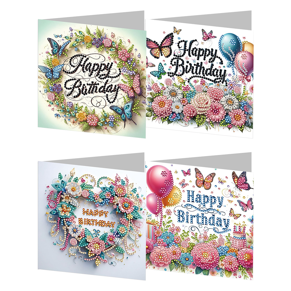 4Pcs DIY Diamond Painting Birthday Greeting Card - Birthday