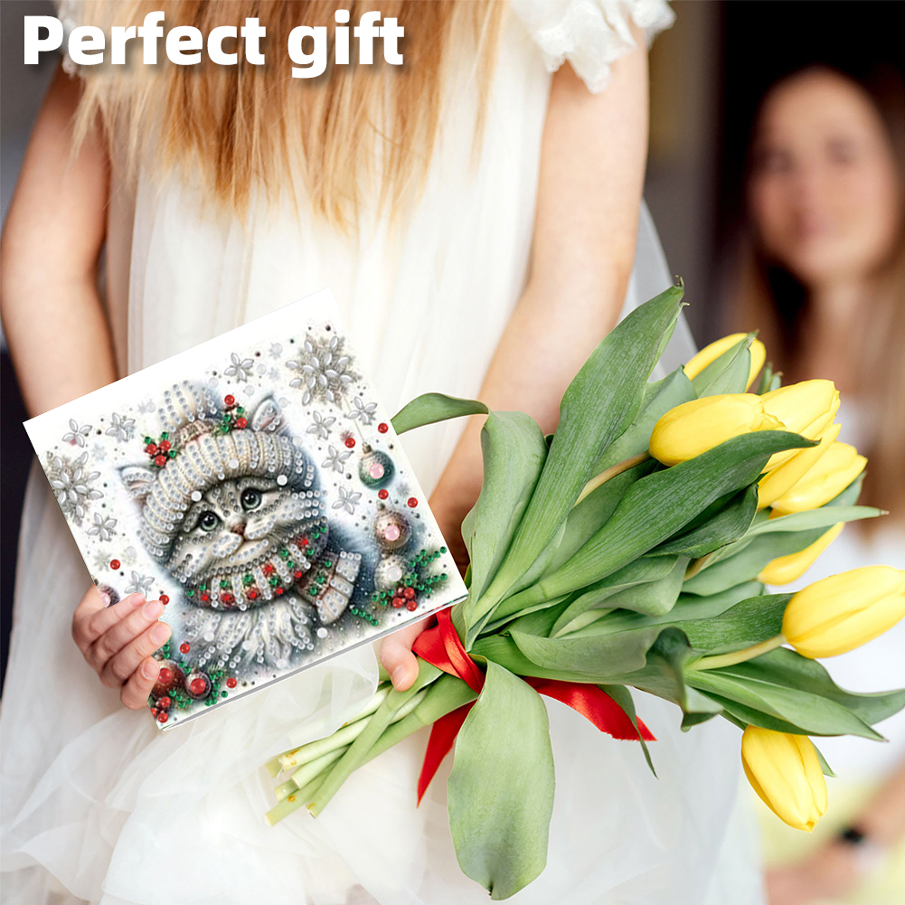 6Pcs DIY Diamond Painting Greeting Card - Christmas Cat