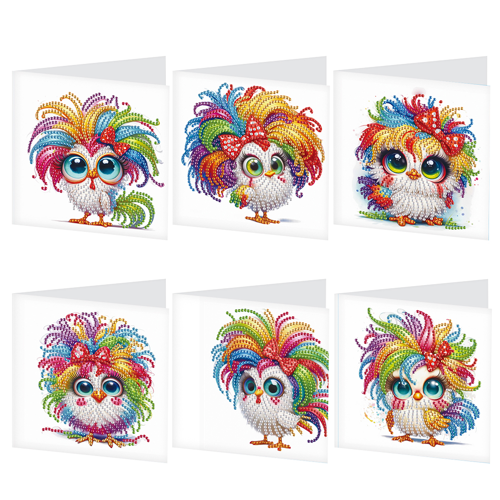 6Pcs DIY Diamond Painting Birthday Greeting Card - Funny Chicken