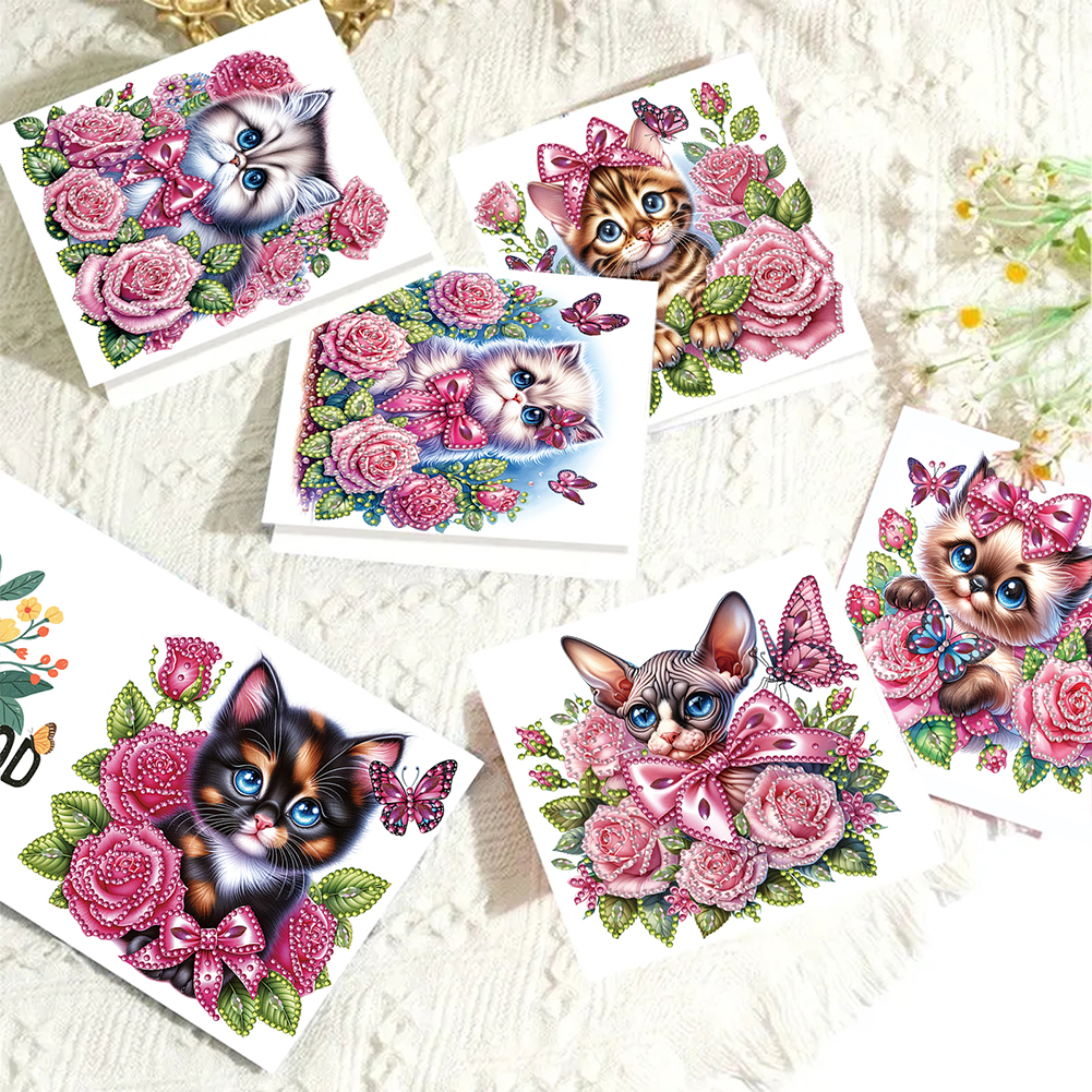 6Pcs DIY Diamond Painting Greeting Card - Cat