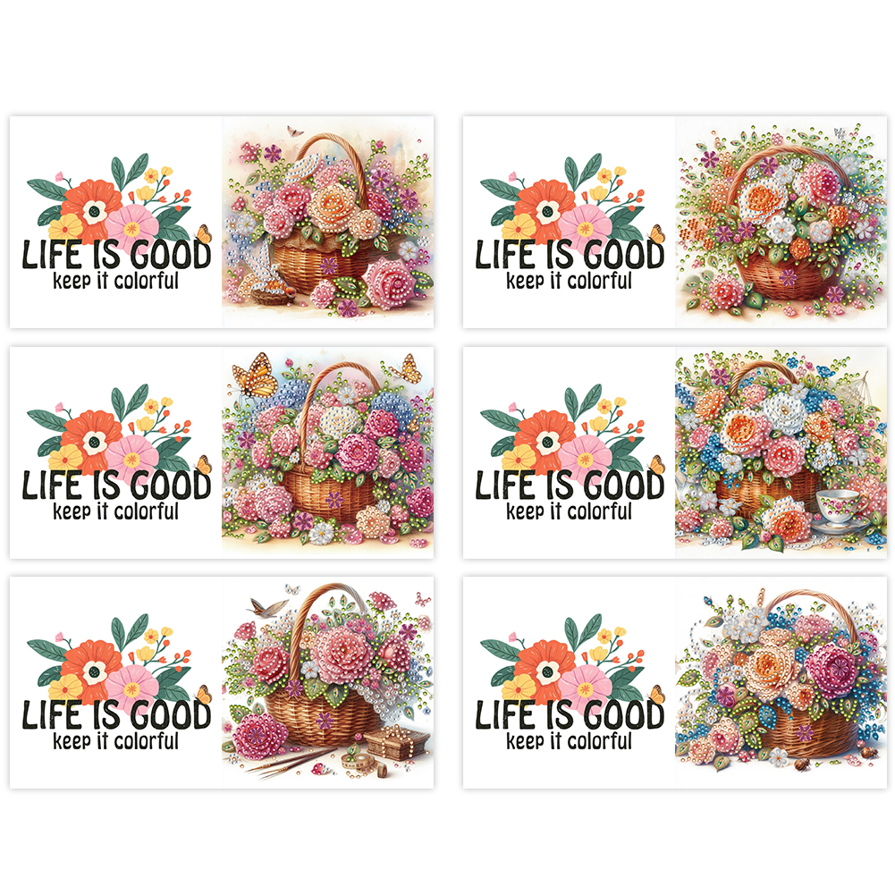 6Pcs DIY Diamond Painting Greeting Card - Bouquet