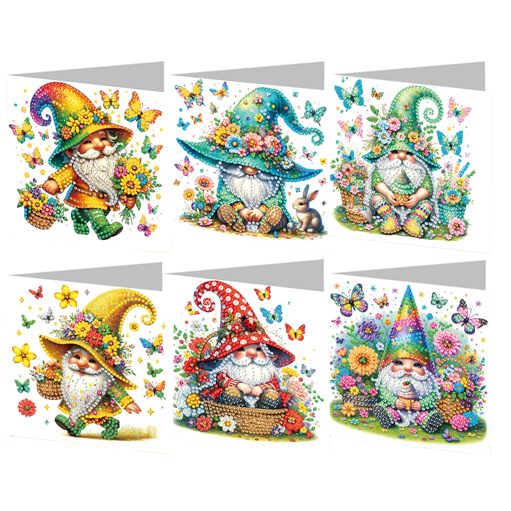 6Pcs DIY Diamond Painting Greeting Card - Gnome