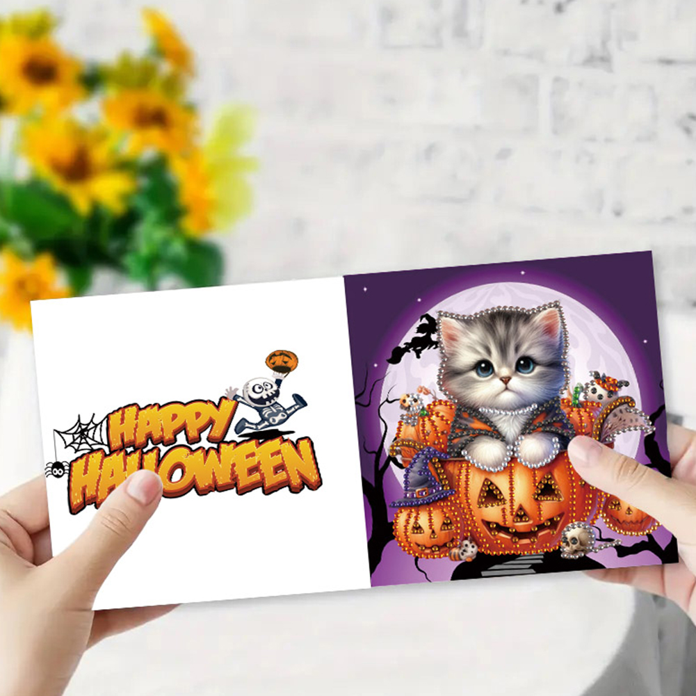(Limited Stock)6Pcs DIY Diamond Painting Greeting Card - Halloween Cat