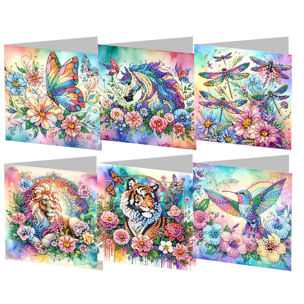 (Limited Stock)6Pcs DIY Diamond Painting Greeting Card - Animals