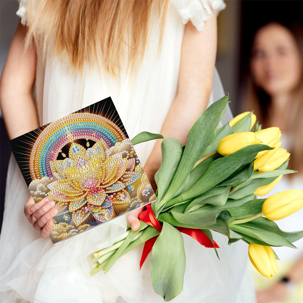 6Pcs DIY Diamond Painting Greeting Card - Lotus Family