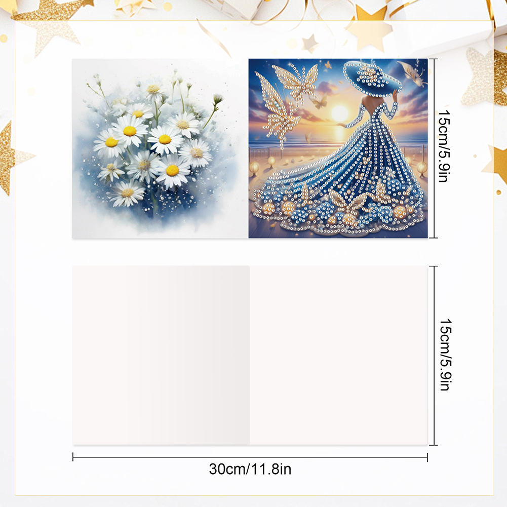 6Pcs DIY Diamond Painting Greeting Card - Dress Girl