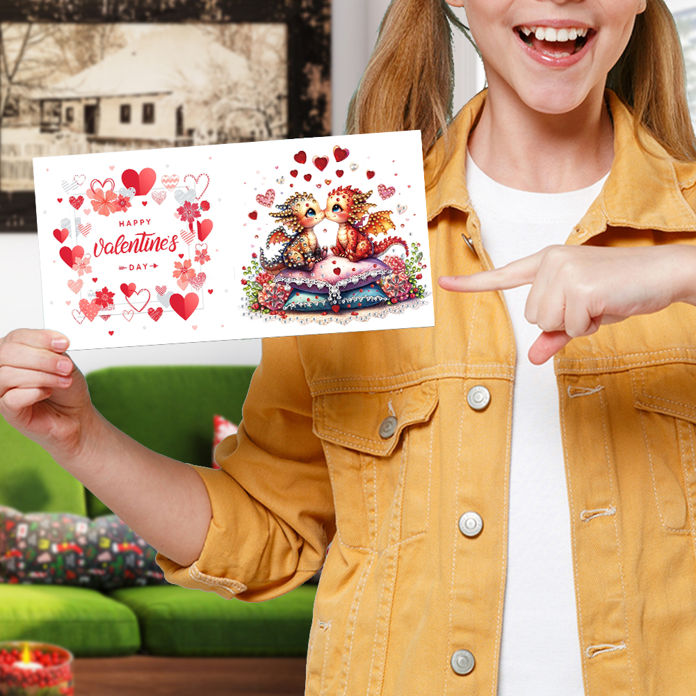 6Pcs DIY Diamond Painting Greeting Card - Valentines Day Dinosaur