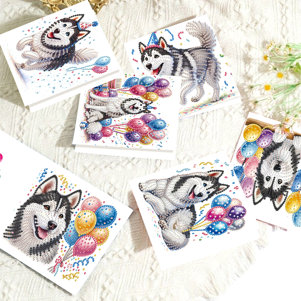 6Pcs DIY Diamond Painting Greeting Card - Party Puppy