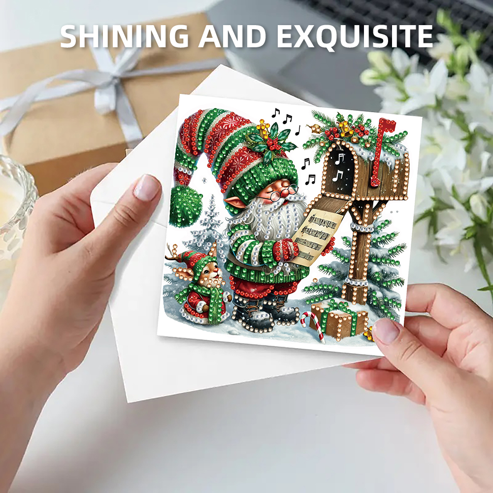6Pcs DIY Diamond Painting Greeting Card - Xmas Gnome