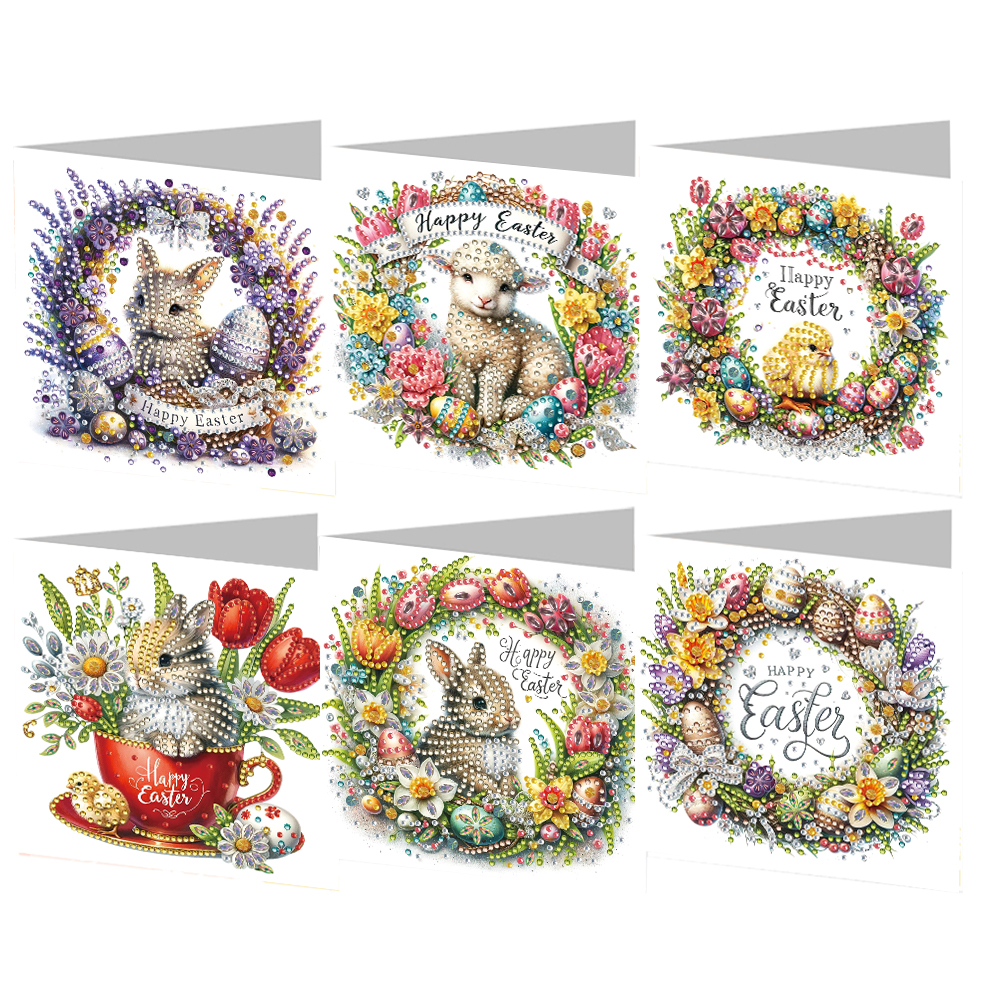 6Pcs DIY Diamond Painting Greeting Card - Easter Bunny Wreath