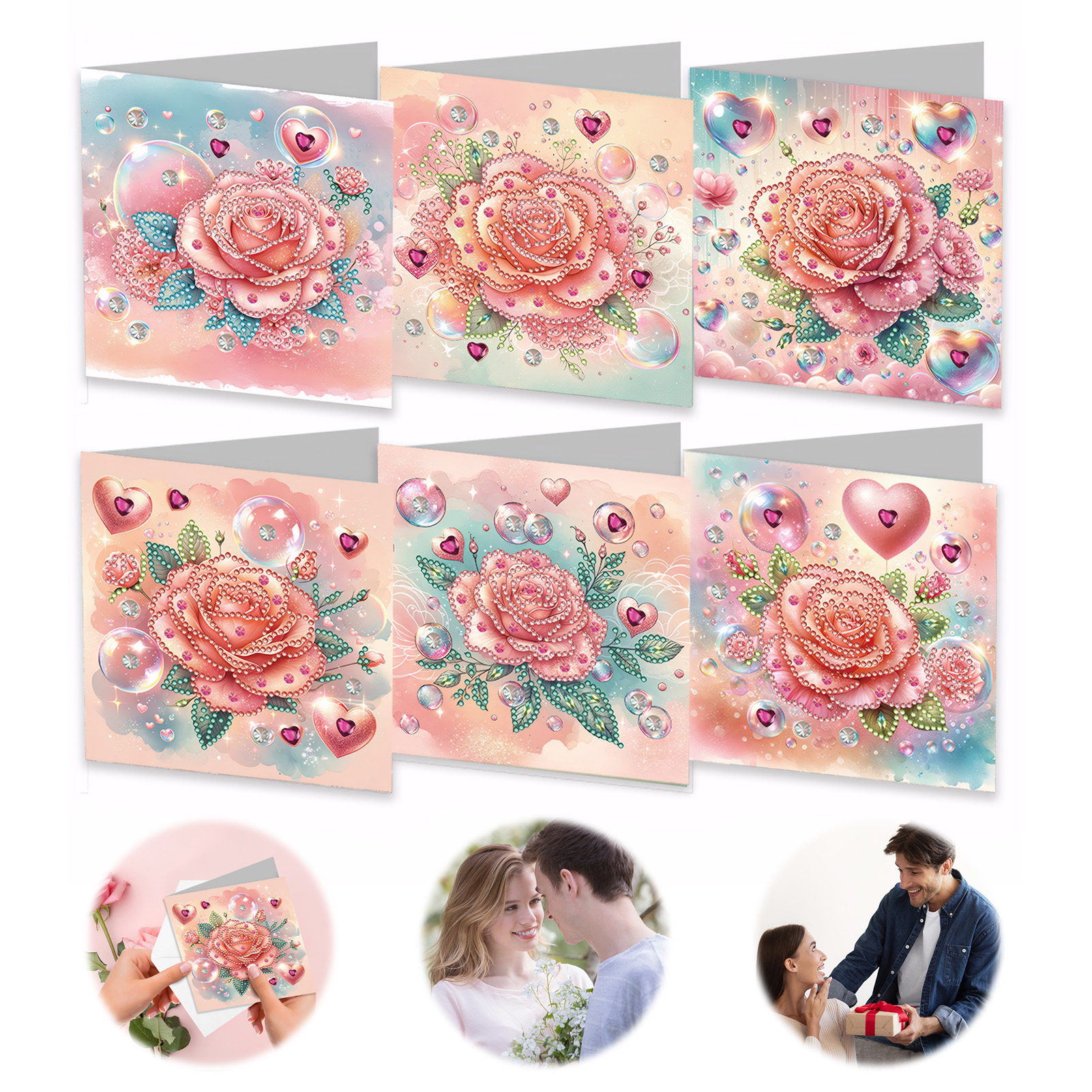 6pcs DIY Diamond Painting Greeting Card - Love Rose
