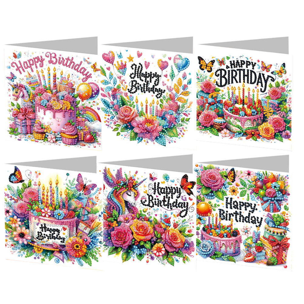 6Pcs DIY Diamond Painting Greeting Card - Birthday