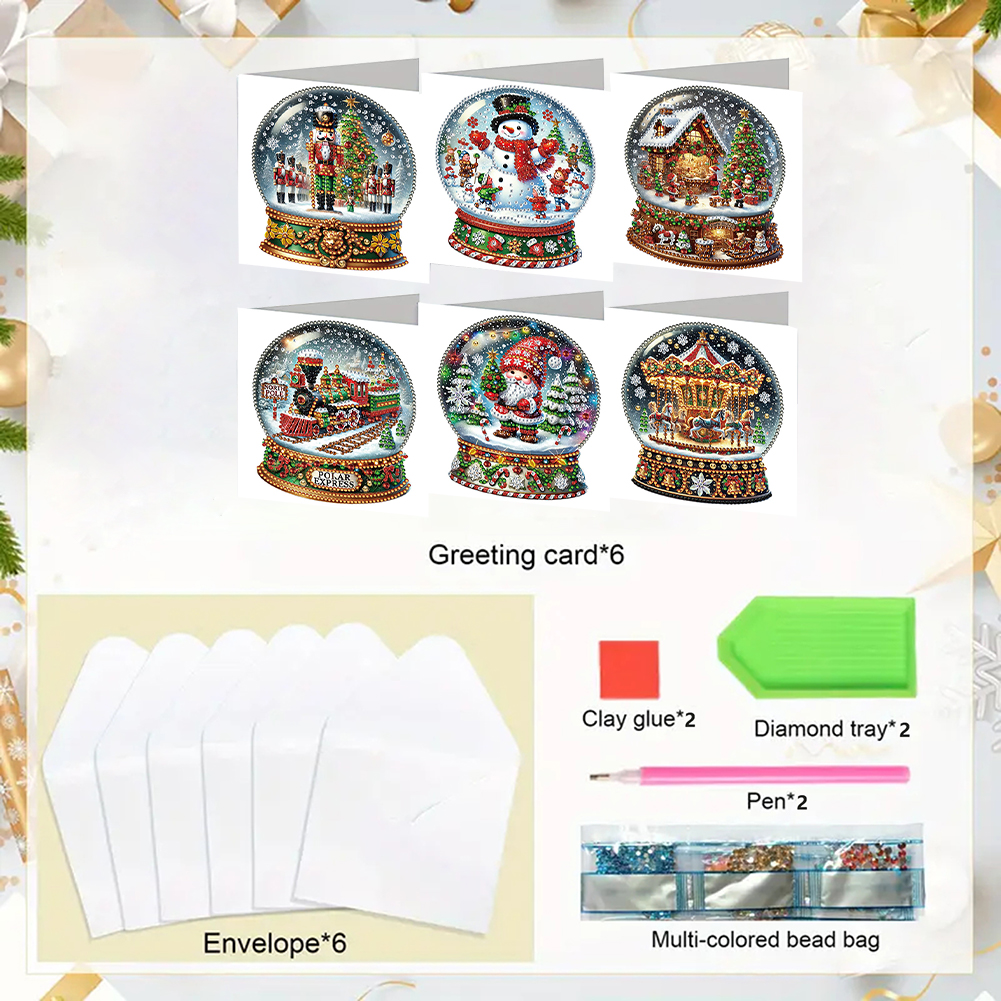 6Pcs DIY Diamond Painting Greeting Card - Xmas Crystal Ball