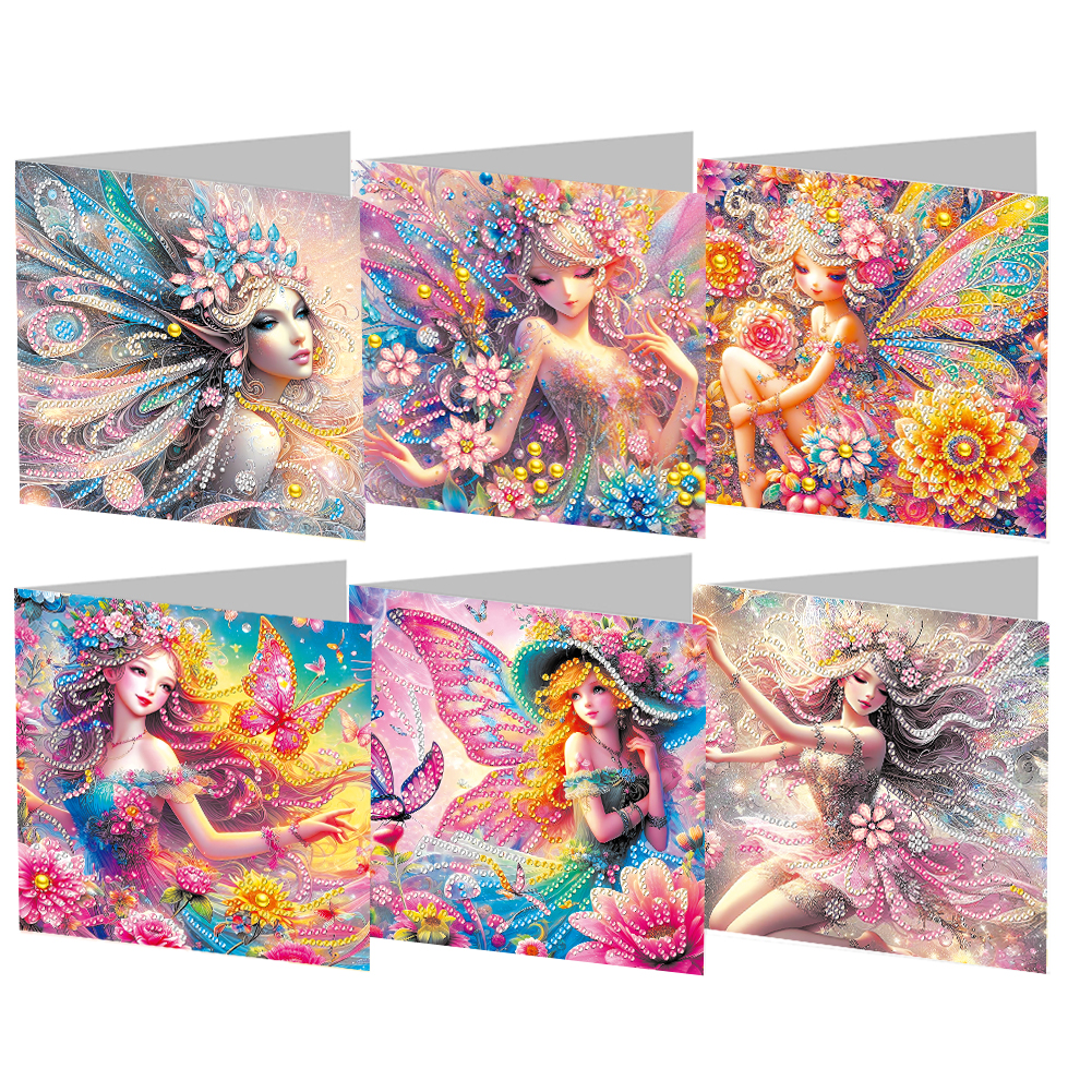 6Pcs DIY Diamond Painting Greeting Card - Girl